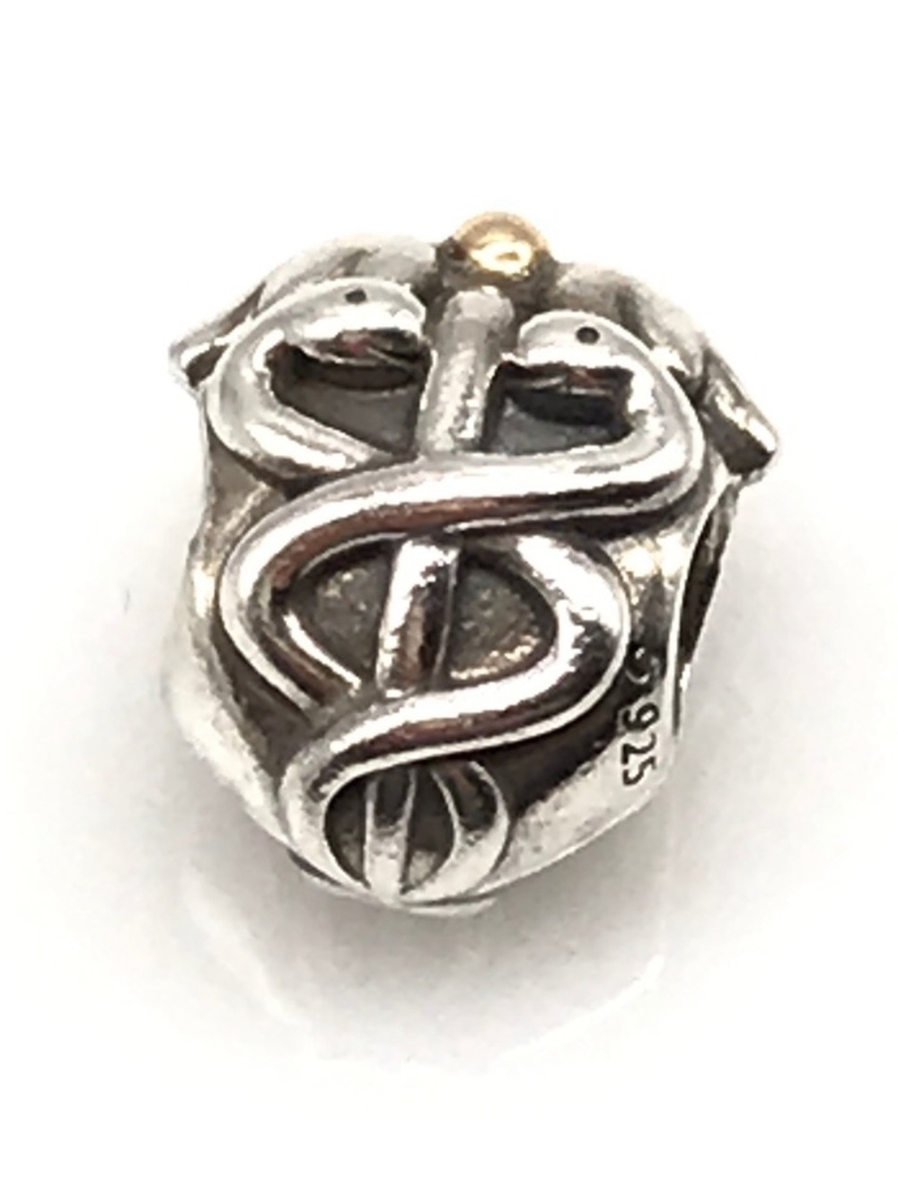 EUC Pandora Sterling Silver & 14k Gold Caduceus Snake Medical Charm Bracelet